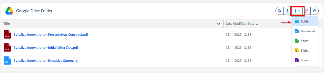 DriveMate Google Drive Folder component - creating a new folder