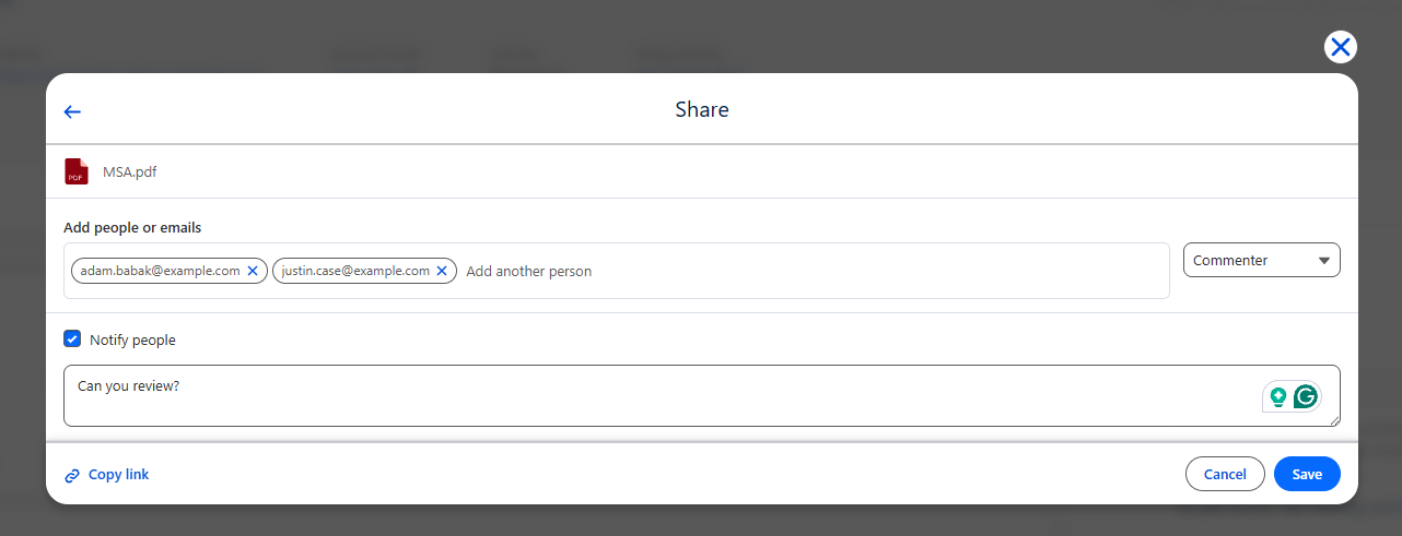 DriveMate Google Drive Folder component - share files view