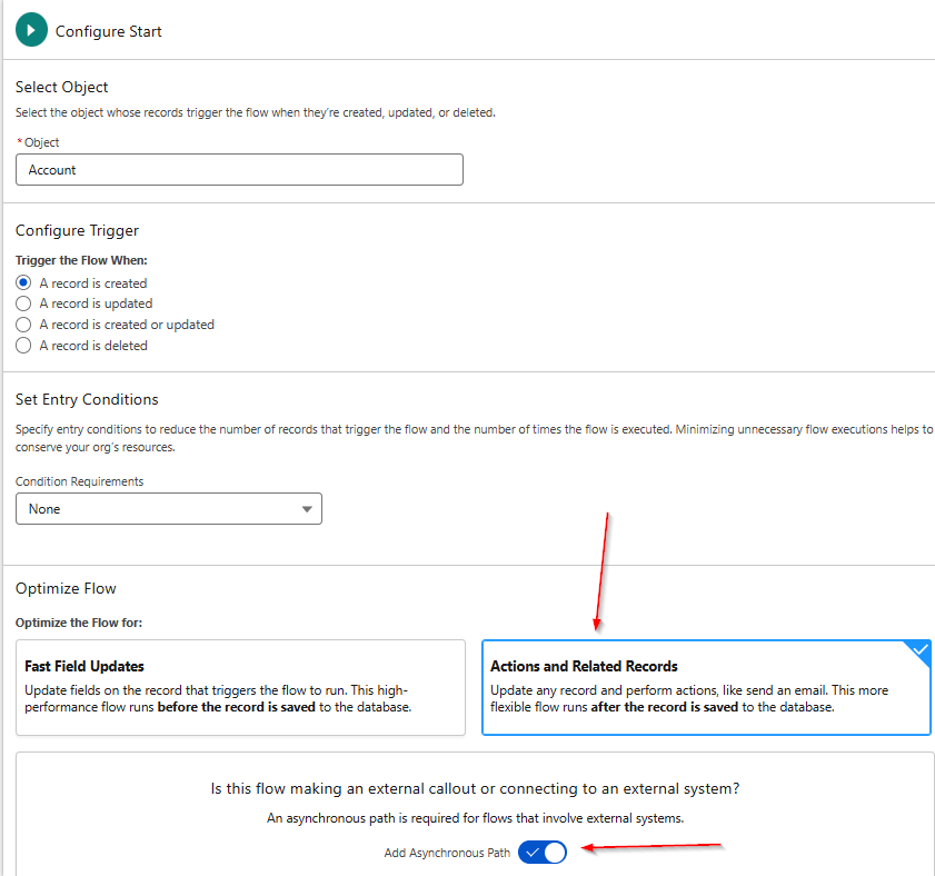 Sample Account-based flow entry element