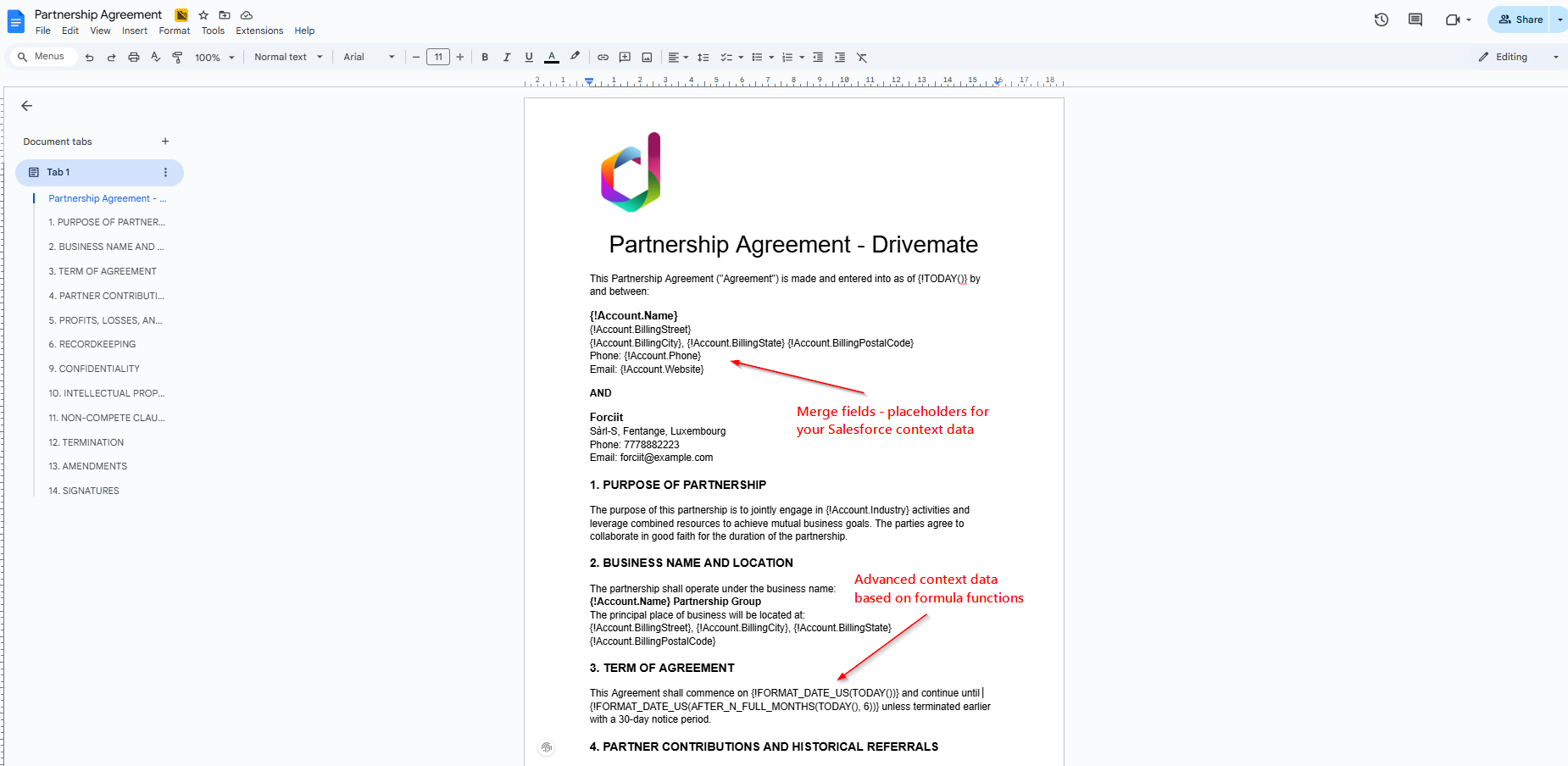 Sample Document Template - Partnership Agreement - Page 1